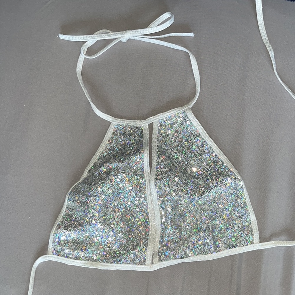 Sequenced Silver Rave Halter Top with Keyhole - Picture 2 of 3